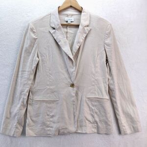 Evereve Brandi Blazer Womens Small Cream Linen Blend One Button Suit Coat Jacket